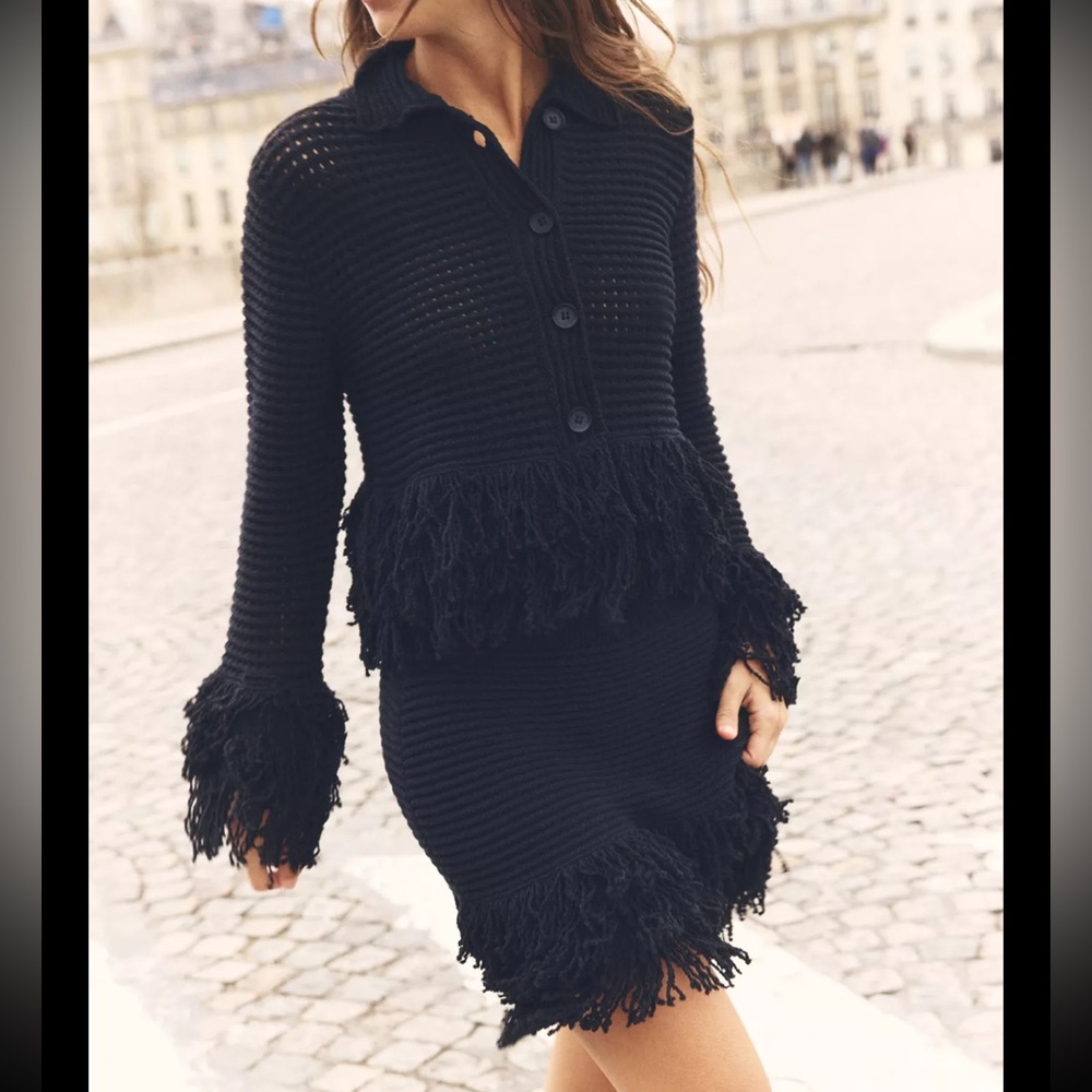 Zara Black Fringe Knit Set